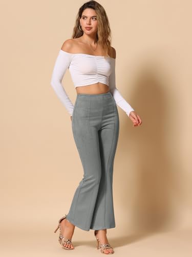 Image of Allegra K Women's Faux Suede Pants Business Casual Wide Legs Bell Bottom Flared Trousers
