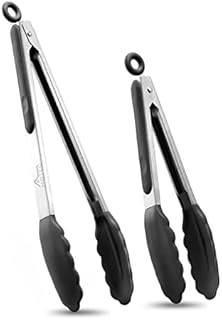 HOTEC Premium Stainless Steel Locking Kitchen Tongs with Silicon Tips, Set of 2-9