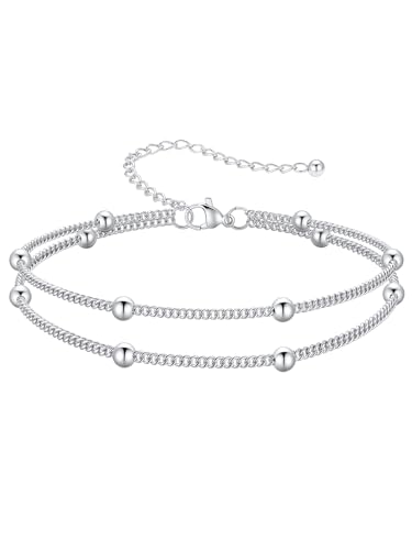 Image of FOCALOOK 14K Gold Plated Anklets for Women Waterproof Plus Size Ankle Bracelet 8.5-10.5 Inch Adjustable Mariner /Figaro /Flat Snake /Cuban Link Chain Anklet Jewelry for Summer Beach Holiday