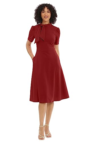 Image of Maggy London Women's Crepe Fabric Flight Attendant Bow Neck Tie Short Sleeve A-line