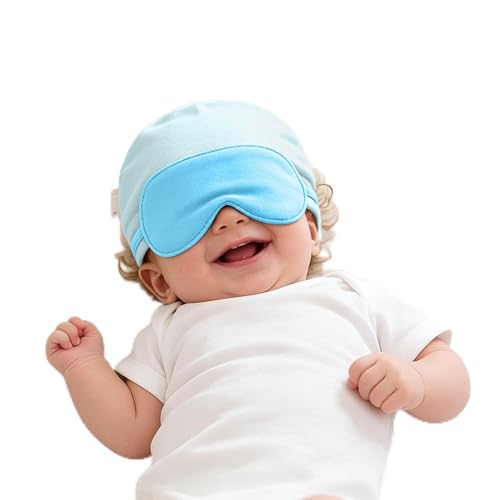 ZINGTERRA 2 in 1 Baby Hat with Sleep Mask Baby Girl Sleeping Eye Mask & Soft Eye Shade Newborn Baby Hat Sun Hat Baby Beanie Hats Baby Boy Bonnet Sleep Hat Baby for Travel & Home Deep Blue