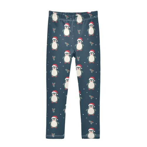 CaTaKu Girls Leggings Penguin Christmas Holly Leggings for Girls Kids Athletic Workout Yoga Pants Size 4-10T