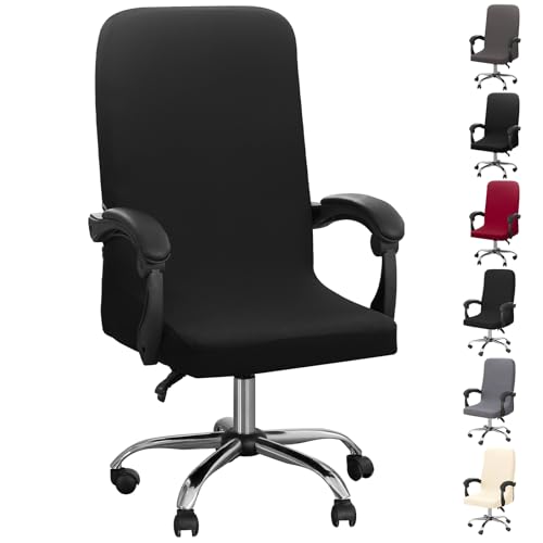 Dioxide Housse de Chaise de Bureau, Housse de Chaise Amovible Élastique, Housse Chaise Bureau à Fermeture Éclair Lavable Universelle Quatre Saisons (sans Chaise) (Noir M)