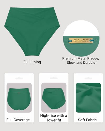 Image of Women V Cut Full Coverage Bikini Bottom - High Waist Swim Bathing Suit Bottoms Cross V Front Swimsuit