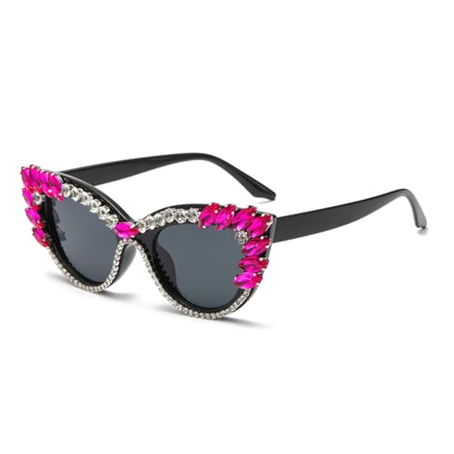 Lunettes de soleil oeil de chat diamant mode originale rose et noir