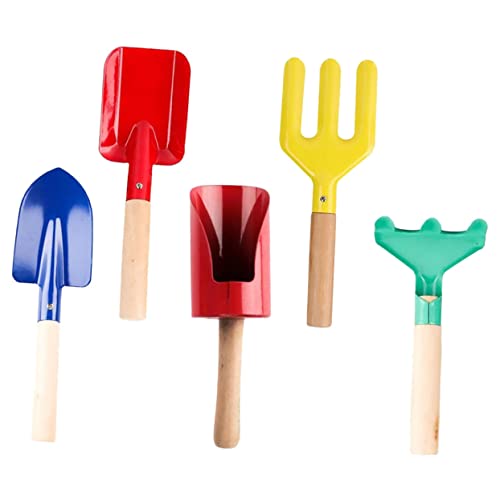 Toyvian Ensemble de 5 Pelles à Fleurs et Fourches pour Jardinage Extérieur, Poignée Bois Antidérapante, Acier Solide, Outils Compacts Ergonomiques pour Plantation et Entretien
