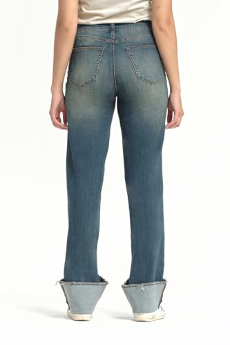 Women's Tall Straight Leg Midrise Jeans - Roll Cuff Design Blue3