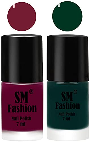 Image of Long Lasting Nail Polish | Nail Paint Combo 7 ml Each) - Set of 2 Mulberry-Dark Green