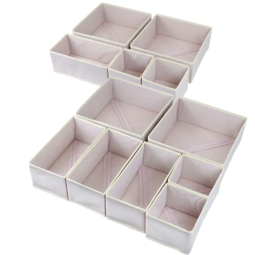 12 Pack Drawer Organizers for Clothing, Foldable Clothes Drawer Organizer for Underwear, Folded Clothes, Baby Clothing, Socks, Bra, Towels, Ties - Multi-pack Storage Box (Pink)