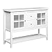 HOMCOM Küchenschrank Sideboard Aufbewahrungsschrank elegant mit Zwei Glastürschränke offenes Regal Zwei Schubladen Anti-Kipp-Design für Esszimmer Wohnzimmer MDF Kiefernholz Weiß 132 x 38 x 89 cm