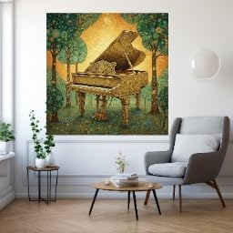 Tableau sur toile piano à queue orné vintage forêt florale 70x70cm