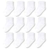 CozyWay Toddler Socks - Baby Socks Crew Length & Thin Cotton - Soft Breathable Reinforced Toe - 6-12 Months, White, 12 Pack