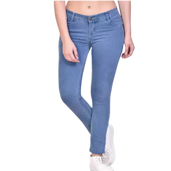 GradelyWomens Silky Denim Slim Fit Solid Stretchable Basic Plain Jeans
