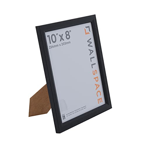 Wall Space 10x8 Black Frame | Bevelled Black Photo Frames 10x8 | 10 x 8 inch Black Photo Frame | Grained Wood 8x10 Picture Frames | 10x8 Black Wooden Frame made from SOLID WOOD REAL GLASS | 10x8 Frame