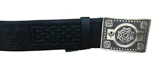 AAR Black Leather Thistle Design Scottish Highland Kilt Belt With Antique Finish Buckle2