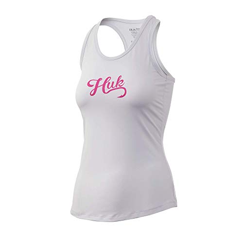 Huk Womens Huk Script Pursuit Racer Tank | Stretch Racer Back Tank Top , Glacier, Small