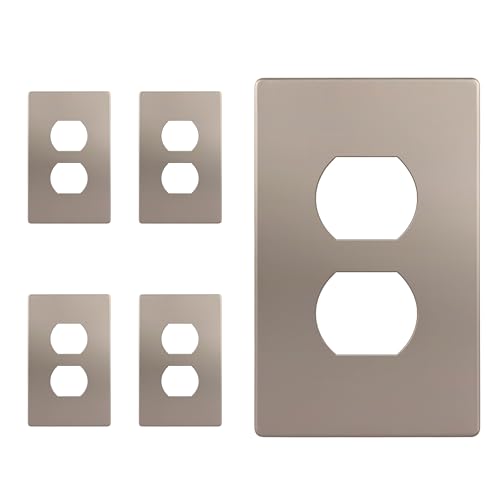 Image of ENERLITES Screwless Duplex Wall Plate, Child Safe Receptacle Outlet Cover, Standard Size, 1-Gang 4.68 inch x 2.93 inch, Unbreakable Polycarbonate Thermoplastic, UL Listed, SI8821-NK-5PCS, Nickel, 5 Pack