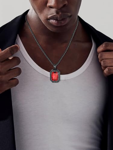 ChainsHouse Viking Rune Pendant Necklace for Men Women, Punk Biker Black Metal/316L Stainless Steel Onyx Norse Vintage Amulet Necklaces with Black/Red/Green/Blue Gemstone, Send Gift Box3