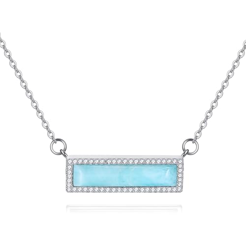 YFN Collier avec pendentif en larimar en argent sterling S925, véritable bijou en larimar naturel, collier en larimar bleu pour femme