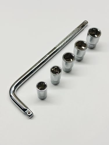 Image of L Handle with 8mm 9mm 10mm 11mm and 12mm Hex Socket, 1 /4 inch Drive L-Handle with 8, 9, 10, 11 12mm Sockets, Anti-rust Properties