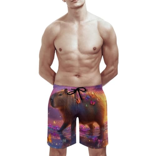 Cute Capybara Butterfly Sunset Mens Swim Trunks Quick Dry Beach Swimming Shorts with Mesh Lining and Pockets2
