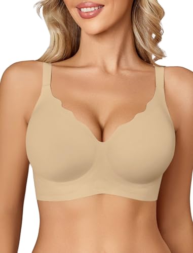 Image of Avidlove Jelly Bras for Women No Underwire Seamless Bralettes Wireless Push Up Scalloped Full Coverage Sports Everyday Bra