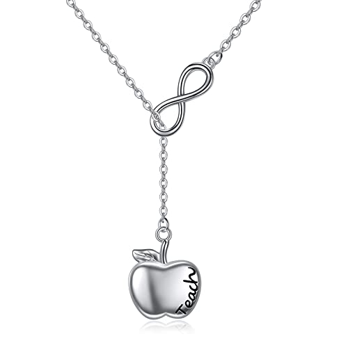 YAFEINI Teacher Gifts for Women Sterling Silver Teacher Lariat Y Necklace Infinity Apple Pendant Jewelry Teachers Appreciation Gift YAFEINI Teacher Gifts for Women Sterling Silver Teacher Lariat Y Necklace Infinity Apple Pendant Jewelry Teachers Appreciation Gift