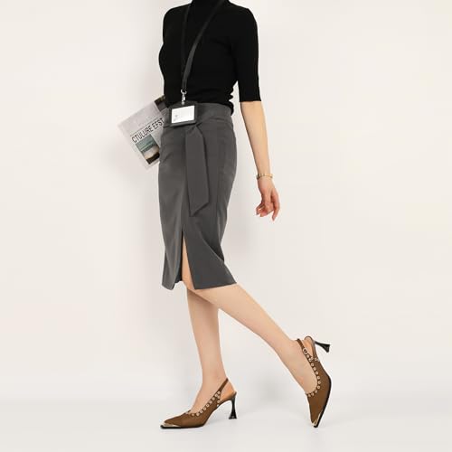 Women's Slingback Heels Mesh Flared High Heel Grommet Metal Square Toe Buckle Pumps Party Wedding Dressy Shoes 3 Inches4