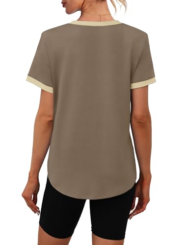 Image of Womens Workout Tops Summer Short Sleeve Shirts Athletic Color Block Gym Clothes Outfits Sun Protection UPF 50+ T Shirts