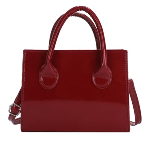 Brymthy Sac à main en cuir verni brillant pour femme, rouge vin