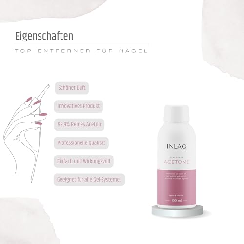 Foto von INLAQ® Aceton Nagellackentferner 100ml | Nail Polish Remover | Acetonhaltiger UV Nagellack Entferner für Gelnägel, Shellac, Acrylnägel und Kunstnägel - Reines Aceton 100ml