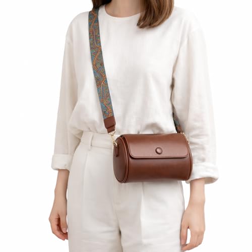 Image of Vintage Leather Crossbody Sling Bag with Decorative Patterned Strap for Daily Use, Travel & Shopping, Phone Purse with Adjustable Strap - Lightweight Casual Trendy Bag for Ladies & Girls