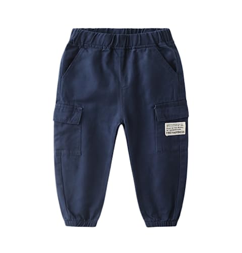 Meufam Toddler Baby Boys Cargo Jogger Pants Pockets Solid Color Overalls Trousers Active Spring Autumn Cargo Pants (Navy,100/2-3 Y,Unisex,Big Kid,US,Age,2 Years,3 Years)