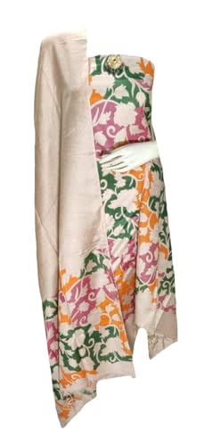 Image of Katan Slub Silk Unstitched Salwar Suit Dress Material for Women & Girls with Dupatta | Madhubani Screen Print | Top-2.5M, Bottom-2.5M, Dupatta-2.4M | Ethnic Wear | Code 243
