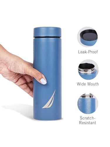 Image of NAUTICA Premium Leak-Proof Insulated Water Bottle - 1pc (Stern)| 500ml | Stainless Steel Flask with 24 Hours Temperature Retention | Ideal for Travel, Gym, Office Use Titanium Solid-Blue