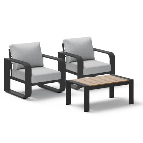 Image of Aluminum Outdoor Sofa Bistro Set, Oversized Patio Conversation Sets Widened Armrest & Ultra-Thick Cushions, Deep Seating Patio Furniture Set for Backyard, Porch, Gray
