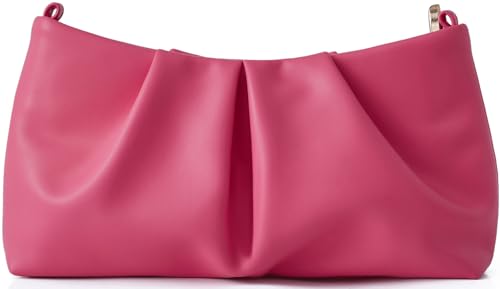 ChrisWish PU Leather Evening Bag Evening Bag Ruched Clutch Purse for Women Detachable Double Shoulder Straps Crossbody Bag(Rose Red) — view 2