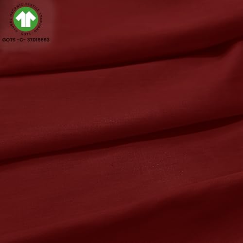 Image of HOMEMONDE Cotton Fitted Bedsheet for Single Bed Size - 72x36 Inches Maroon Elastic Sheet with 1 Pillow Cover, 210 Thread Count, Comfort Cotton Bedsheets for Home | Perfect for Home Decor & Gifting