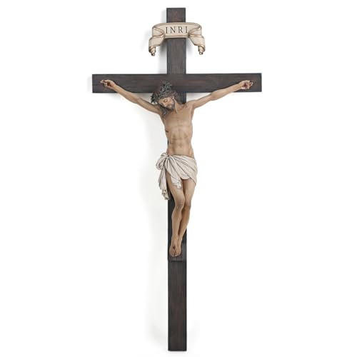 BC Catholic Crucifix,Wall Cross,61cm Height,Jesus Christ,Indoor,Interior,Religious Collectible Gifts,Renaissance Sculpture,Handmade by Buildclassic
