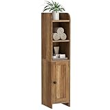 Homhedy Small Bathroom Storage Corner Floor Cabinet with Door and Shelves, Beside The Toilet Paper Stand for Skinny, Narrow Toilet Paper Cabinet, 7.9' D x 7' W x 31' H, Rustic Walnut