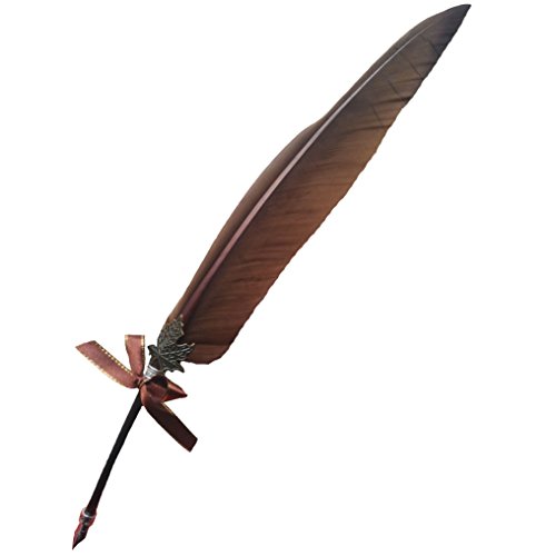 AWESOME Vintage Feather Quill Pen Deluxe Natural Swan Fountain Pen Nib Calligraphy Writing Quill Pen 9 Colors | Brown