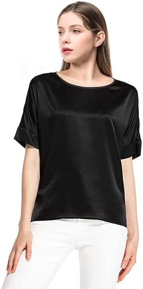 Women's Silk T-Shirt Loose Fit Tee: Summer Casual Short Sleeve Round Neck Tshirts Beach Outfits Cute Tops - Image 5