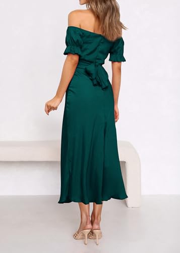 KIRUNDO Women's 2025 Summer Satin Midi Dress Off The Shoulder Wrap Ruched Wedding Guest Party Cocktail Formal Prom Dresses - Image 6