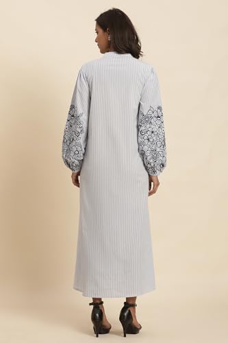 Image of W for Woman W Women White Striped Print Cotton A-Line Dress