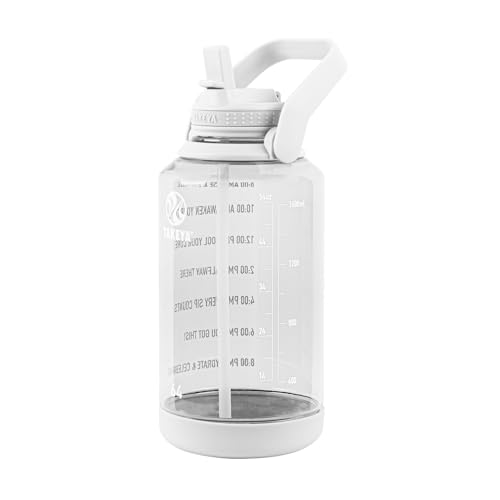 Image of Takeya Motivational Water Bottle with Straw Lid and Time Marker (64 oz, Cloud White) - Leakproof, BPA Free Water Bottle for Daily Intake Tracking