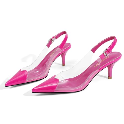 Image of Women's Kitten Heels Clear Slingback Closed Pointed Toe Pumps Low Heel Dress Shoes Sling Back Comfortable Transparent PVC
