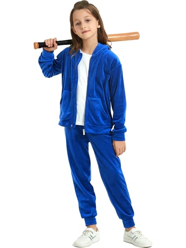 MessBebe Girls Sweatsuits Jogging Set Velour Tracksuit 2 Piece Outfits Zip Up Hoodies and Pants Sportswear Set 4-12 Years3