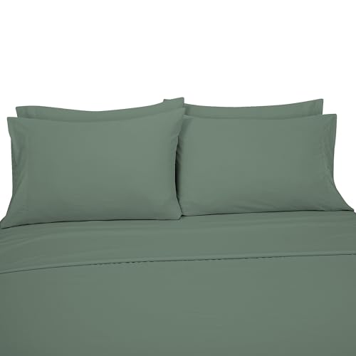 Image of ROYALE LINENS 4 PC Queen Sheets Set - Soft Brushed 1800 Microfiber Bedding - 1 Fitted and 1 Flat Sheet, 2 Pillowcase - Wrinkle Free & Fade Resistant - Hotel Luxury Bed Sheets Set (Green Bay, Queen)