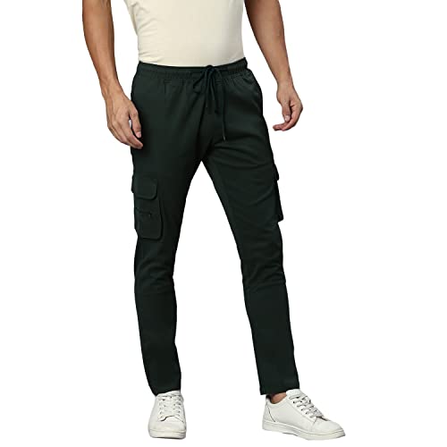 Image of Hubberholme Men's Regular Fit Cotton Trousers, Ankle Length Button & Drawstring Waist Cargo Chinos