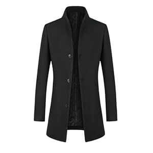 Allthemen Wintermantel Herren Wollmantel Lang Slim Fit Herrenmantel mit Stehkragen Business Coat für Winter Verdickt Schwarz XL